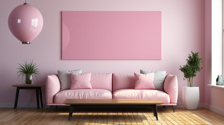 Pink sofa in modern living room with pink wall - 3d renderingの素材