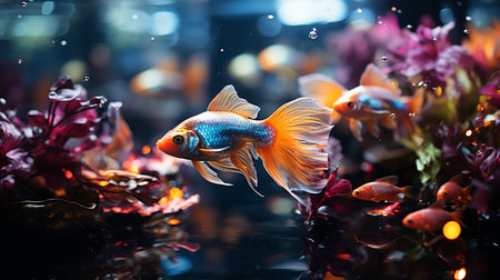 Gold fish in aquarium. Fish in the aquarium. Beautiful aquarium with fish.の素材
