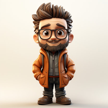 Hipster man with glasses and leather jacket, 3d renderの素材