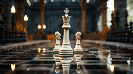Chess pieces on a chessboard. 3D rendering. Selective focus.の素材