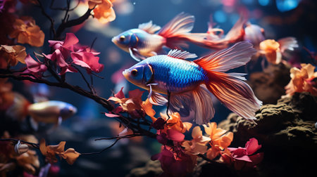 Beautiful fighting fish in aquarium. Fish in water. Colorful fish.の素材