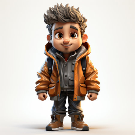 3D Render of a Little Boy with Down syndrome wearing a jacketの素材