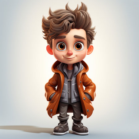 3D Render of a Little Boy with Brown Jacket and Brown Hairの素材