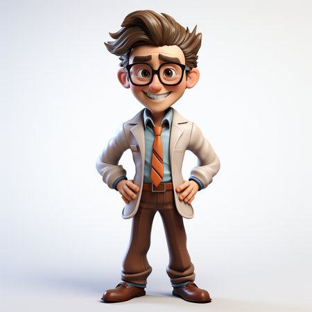 3D Render of Young Business man with eyeglasses and coatの素材