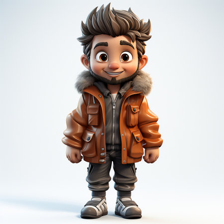 3D Render of Little boy with winter jacket on white background with shadowの素材