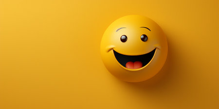 3d rendering of yellow emoticon with happy face on yellow backgroundの素材