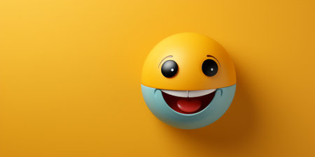 3d illustration of emoticon smiley face over yellow background.の素材