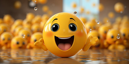 Emoticon with smiley face in water. 3d illustrationの素材