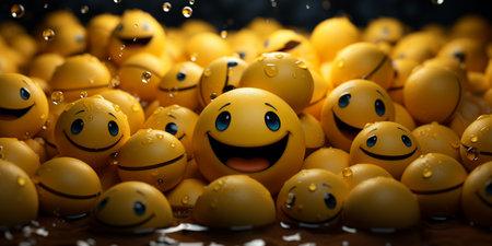 Funny yellow smiley face with water drops. 3d illustrationの素材