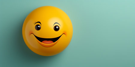 Smiling emoticon on blue background. 3d render illustration.の素材