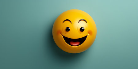 Smiling emoticon on turquoise background, 3d renderの素材