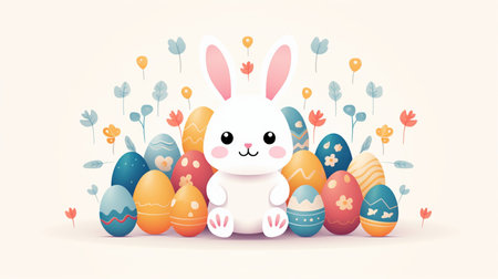 Easter bunny with easter eggs. Happy Easter. Vector illustrationの素材