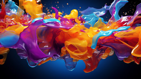 Colorful paint splashes isolated on black background. 3d renderingの素材