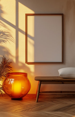 Mock up poster frame in modern interior, 3D render illustrationの素材