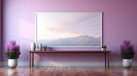 Empty picture frame on the wall in the living room, 3D renderingの素材