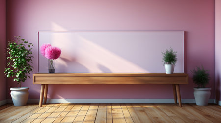 Interior of modern living room with pink wall and wooden floor - 3D Renderingの素材