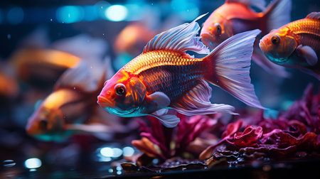 Beautiful goldfish in aquarium, closeup view. Aquarium backgroundの素材