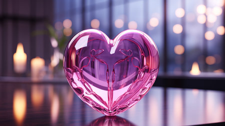 Heart shaped glass vase on table, closeup. Valentine's day conceptの素材