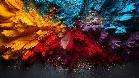 Colorful paint splashes on black background. 3d rendering.の素材