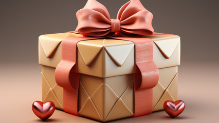 Gift box with bow and hearts. 3D rendering illustration.の素材