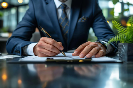 Businessman signing a contract, close-up. Business concept.の素材