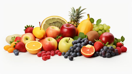 Fruits isolated on white background. Healthy food concept. 3d illustrationの素材