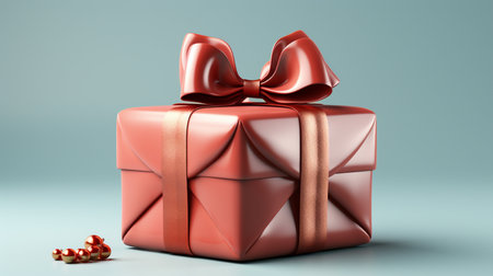 Red gift box with a bow on a blue background. 3d renderingの素材