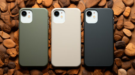 Smartphones with blank screen on coffee beans background. 3d illustrationの素材