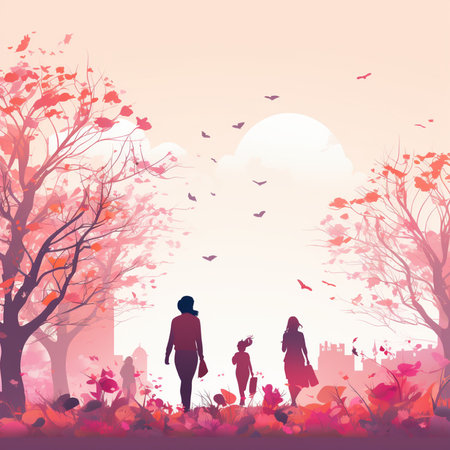 Family walking in the autumn park. Vector illustration for your design.の素材