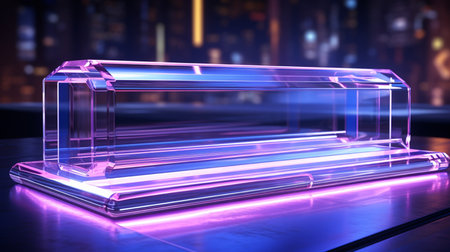 Futuristic glowing glass cube. 3d rendering, 3d illustration.の素材