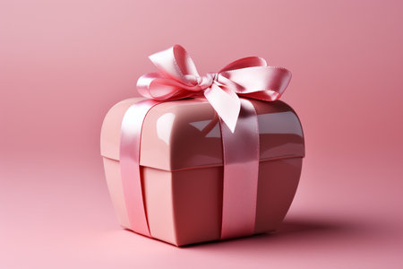 Pink gift box with pink bow on pink background. 3d renderingの素材