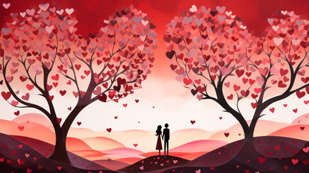 Valentine's Day background with love tree. Vector illustration.の素材