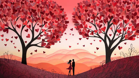 Valentine's day background with couple in love. Vector illustration.の素材