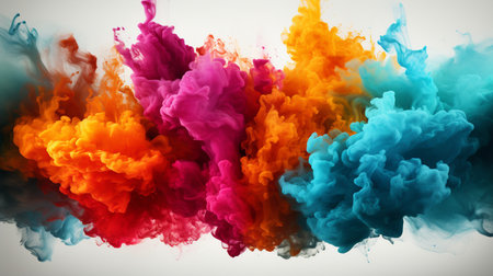 Colorful ink in water isolated on white background. 3D renderingの素材