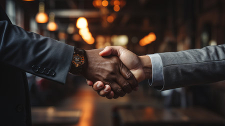 Business people shaking hands, finishing up a meeting. Handshake conceptの素材