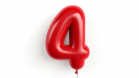 Number 4 in red balloon on a white background. 3D Renderingの素材