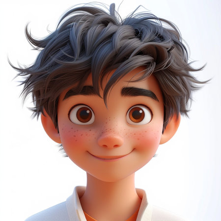 3d rendering of a cute little boy with freckles on his faceの素材