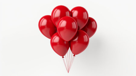 Red balloons isolated on white background. 3D illustration. Top view.の素材