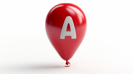 Red balloon with letter A on white background. 3D illustration.の素材