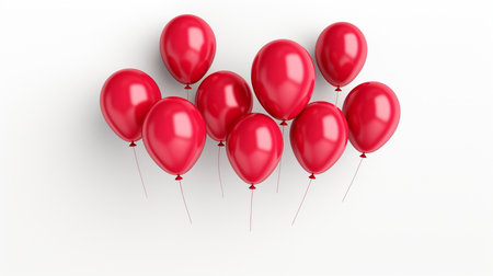 Red balloons isolated on white background. 3d render. Celebration concept.の素材