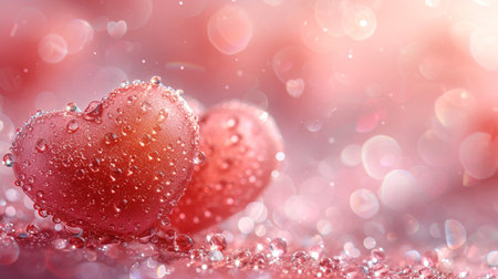 Sweet cherries with water drops on bokeh background with copy spaceの素材