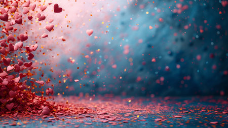 Valentine's day background with hearts and confetti. 3d renderingの素材