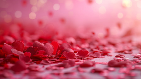Valentine's Day background with red hearts on bokeh backgroundの素材