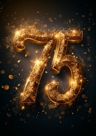 75th Years Anniversary Celebration Design with Gold Glittering Numbers.の素材