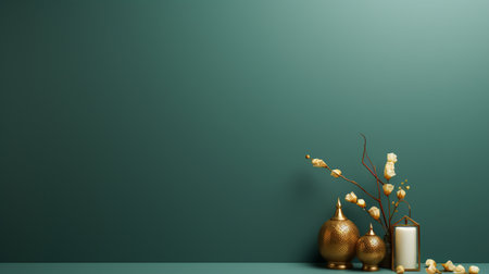 3d render of vase and vase on green wall backgroundの素材