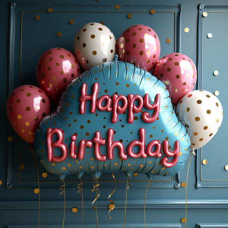 Happy Birthday Balloons Celebration Greeting Card 3D Illustrationの素材