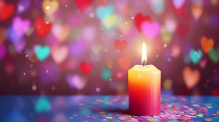 Candle with heart bokeh background. 3d illustration.の素材