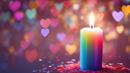 Candle and heart bokeh background. Valentine's Day.の素材