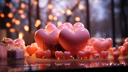Valentine's day background with hearts and gift boxes. 3d renderingの素材