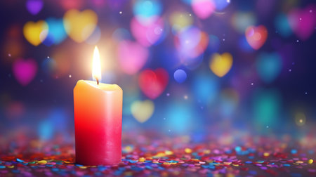 Candle with colorful bokeh background. Valentine's Day.の素材